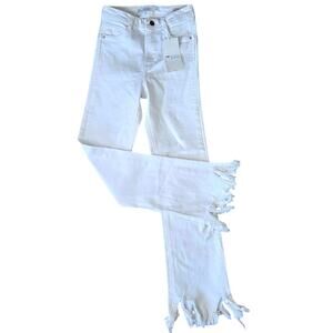 Zara White Cropped Flare Leg Raw Hem High Rise Womens Wide Leg Jeans Size 00